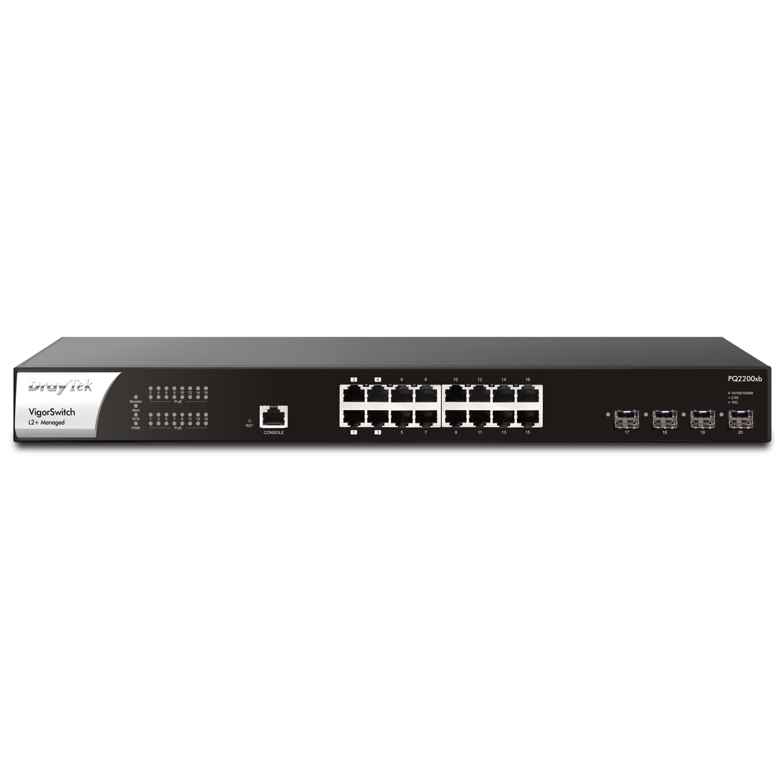 DrayTek PQ2200xb 16-Port 2.5GbE Managed Switch 400W PoE++ 10G SFP+ DrayTek PQ2200xb 16-Port 2.5GbE Managed Switch 400W PoE++ 10G SFP+